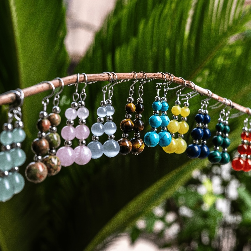 10 Pairs Handmade Natural Stone Earrings Set, Bohemian Style